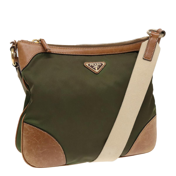 PRADA Shoulder Bag Nylon Green Gold Auth 90748 - Picture 1 of 16